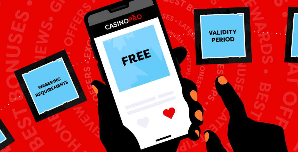 Casino bonus pros and cons on a red background