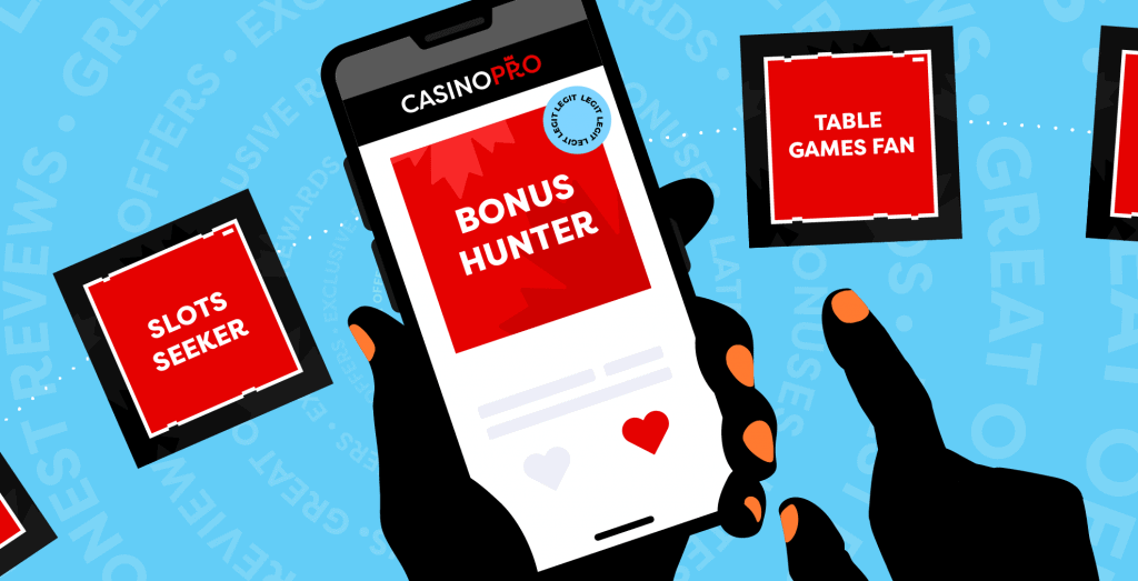 Different types of casino players searching for casinos on a phone