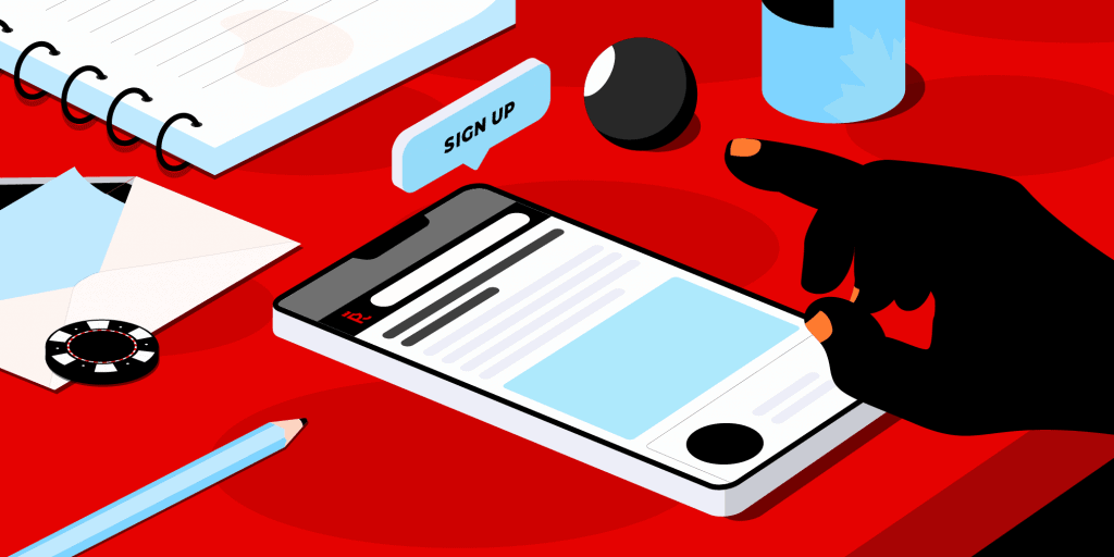 Someone registering for an online casino account on a phone
